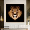 Peinture à l'huile sur toile avec animaux sauvages, Lion, noir et or, bête féroce, Cuadros, affiches et imprimés, tableau d'art mural pour salon