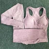 3 pçswomen sem costura yoga conjunto fitness esportes ternos pano de ginásio manga comprida camisas de alta cintura running leggings workout roupas roupas