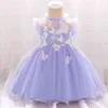 Motyl Koronki Różowy Tulle Chrzciny Księżniczka Maluch Urodziny Party Ball Suknia Baby Girl Dress Newborn Children Chrzest 1 rok G1129