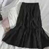 Корейские слоистые оборками MIDI длинные юбка Летние летние на коленях для женщин с высокой талией A-Line женщины 210420