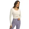 L-2032 Cropped Shirts Slim Fit Sweatshirts Met Cups Running Outfit Lange mouw Yoga Tops Outdoor Sport Jas Jas Vrouwen Vrije tijd Hoodie Fitness Wear