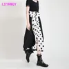 Ldyrwqy fransk svart och vit polka dot slim bow kortärmad mode temperament klänning o-hals 210416