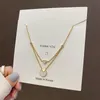 Double Zircon Rond Nacre Collier Femme Lumière Luxe Design Sens Clavicule Chaîne Marée Net Rouge Simple Pendentif Colliers