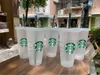 Starbucks 24oz/710ml Plastic Tumbler Reusable Clear Drinking Flat Bottom Cup Pillar Shape Lid Straw Mugs Bardian 50pcs Free DHL 1