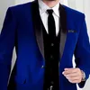 3 stycke sammet bröllop tuxedo för groomsmen kungliga blå man kostymer med svart sjal lapel man mode jacka väst svarta byxor x0909