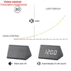 Digital Wooden LED Alarm Clock Wood Retro Glow Desktop Table Decor Voice Control Snooze Function Desk Tools 210804