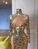 2021 Plus Size Arabic Aso Ebi Gold Sequined Sexy Prom Dresses Long Hides High Split Evening Formal Party Second Reception GOWNS 2610367