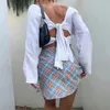plaid slit skirt women high waist checkered cara split mini skirt chic streetwear blue skirt bottoms faldas mujer 210415