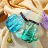 Tinplate Mason Jar Lids Cover With Straw Hole 2 Colors Drinking Glass Covers Kids And Adult Parties Drinking Accessories LLD12496