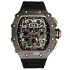 Luxury Mens Mechanics Watch Richa Carbon Brazed Watch Men039s Samma dominering Multifunktionell fatformad stor Dial Hollowe9166679