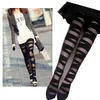 Wholesale Super Vintage Tights Bow Pantyhose Tattoo Mock Bow Suspender Sheer Stockings Sexy Black Fishnet Pantyhose Y1130