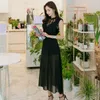 Black Maxi платье корейские дамы сексуальные кружевные рукава подставьте карут формальная вечеринка линия платья для женщин 210602