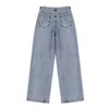 Pantaloni di jeans azzurri Jeans a gamba larga vintage Pantaloni lunghi dritti coreani a vita alta Casual allentati con cintura Primavera 210708