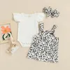 Clothing Sets 0-18M Born Infant Baby Girls Solid Ribbed Romper Tops Leopard Printed Suspender Dress Headband Outfits Clothes Set
