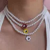 Flatfoosie Ins Tai Chi Yin Yang Flowers Pendant for Women White Imitation Pearls Choker Necklace Korean Trendy Jewelry