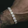 Gelado fora bling 5a cúbico zircônia quadrado charme pulseira 8mm cor prata cz tênis cadeia de tênis pulseira hip hop moda homens pulseiras de jóias