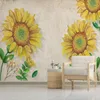 Bakgrundsbilder anpassade 3d po handmålade retro gul solrosor väggmålning tapet för barn sovrum vardagsrum TV soff bakgrund väggpapper