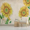 Sfondi Personalizzati 3D Po Dipinti a mano Retro Girasoli gialli Carta da parati murale per bambini Camera da letto Soggiorno TV Divano Sfondo Carta da parati