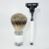 WLONG Silver Tip Soft Honey Puer Badger Hair Shaving Brush and Bowl Set with Foaming Soap Mug Cup