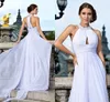 Abito da sposa estivo a-line ritagliato elegante buco della serratura abito da sposa estivo senza maniche con strascico in chiffon incrociato con perline abito da sposa vestido de novia mariee