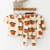 Toddler Boy Girl Clothes Family Matching Cotton Casual T-shirt + Klänningar Orange Baby Romper Legging Kids Tees 210726