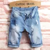 Light Blue Jeans Men Summer Hole Fashion Denim Shorts Large Size Cotton High Quality Straight Knee Length Men's