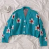 Preppy stijl bloem gebreide vesten trui vrouwen v-hals losse elegaht verdikte trek femme print korte casual jas 46565 211103