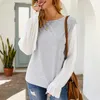 AELEGANTMIS Wzburzyć z długim rękawem Casual T Shirt Kobiety Moda O Neck T-Shirt Kobiet Szary Luźny Tshirt Panie Eleganckie Topy Tshirts 210607