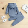 Clothing Sets Born Infant Baby Boy Girl Autumn Jumpsuit Outfit Solid Color Long Sleeves Hooded Romper And Drawstring Trousers Set 0-24M