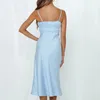 vintage satin blue party dress women elegant sleeveless club long maxi vestidos de fiesta backless lace up 210427