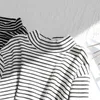 Half Turtleneck High Elastic Spring Fall T Shirt Women Soft Woman Striped Tshirts Autumn All Match Long Sleeve Tops 210514