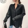 Camicetta lunga nera da donna Camicia abbottonata in cotone Abbigliamento moda coreana Camicie da donna allentate Camicie da taschino Blusas Mujer 13313 210417
