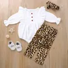 0-24m Urodzony Niemowlę Dziewczynek Ubrania Zestaw Ruffles White Romper Topy Leopard Spodnie Outfits Cute Autumn Costumes 210515