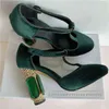 Lüks Zümrüt Akik Tıknaz Topuk Düğün Ayakkabı Mücevherli Yüksek T-kayış Yeşil Kadife Yuvarlak Ayak Bome Kadınlar 220106