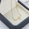 Tiny Gold Curved Sideways Cross Necklace For Women Men Cubic Zirconia Religious Pendant Jewelry Charm Collier Chains2572