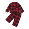 1-7Y Christmas Toddler Kid Ragazzi Pigiama Imposta Plaid rosso Manica lunga Sleepwear Autunno Natale Abiti Costumi per bambini 210515