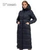 D'ocero vinter kvinnor förtjockning hooded parkas långt knä vadderad quilted coat overized down jacka vindtäta kvinnliga ytterkläder 211216