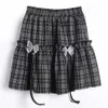 Goth Black Plaid z łuk Mini spódnice Vintage High talia Eesthetics Ruffle plisowana spódnica dla kobiet streetwear dla dziewcząt 210619