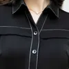 Ciemnoniebieska Koszula Kobiety Krótki Rękaw Profesjonalny Formalny Temperament Lato Szyfonowa Moda Bluzki Biuro Panie Pracy Topy 210604