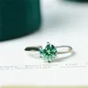 Cut Emerald Diamond Ring Rhodium Plated Green Moissanite Test 6 Claw Wedding Ring for Women