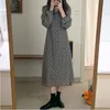 3 cores vestido outono estilo coreano floral v pescoço manga comprida uma linha vestido mola lace chiffon vestido longo mulheres (x1757) 210423