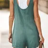 Casual Women Rompers Summer Sleeveless Backless Lace Up Playsuits Ladies Tank Jumpsuits Buttons Pocket Loose Overalls Plus Size 210526