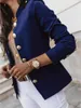 Nowa modna stójka marynarki damskie jednolite kolory jednorzędowa kurtka biurowa 2021 z długim rękawem zapinana na wiele guzików Slim Work Blazer X0721