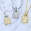 Silver Color CZ Lock Pendant Necklace 5mm Tennis Chain Iced Out Bling Cubic Zircon Charm Choker For Men Women Hip Hop Jewelry 220121225i