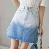 Gradiënt denim rok vrouwen hoge taille sexy mini a-line rokken mode kleding 210520