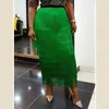 MDグリーンパッチワークタッセル女性スカートハイウエストボディコンミディローブプラスサイズの弾性スカート南アフリカレディーススリムジュペ210331