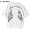 Tees Streetwear Hip Hop Men Butterfly Chinese Print Reflective Short Sleeve Cotton T-Shirts Loose Casual Harajuku Tops 210602