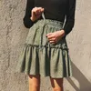 Leopard print ruffle skirts womens summer beach dot chiffon high waist green skirt lace up boho mini skirt plus size 210415