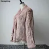 Zima Jesień Kobiety Prawdziwe Fur Coat Kobieta Dzianiny Królik Płaszcze Kurtka Casual Gruba Ciepła Moda Slim Płaszcz Odzież 211110