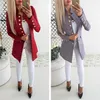 2020Spring Sonbahar Takım Elbise Ofis Lady Ceket Uzun Kollu Açık Tek Göğüslü Ince Kadın Ceket Siyah Kırmızı Sıska Uzun Ceket Kadın Üstleri X0721